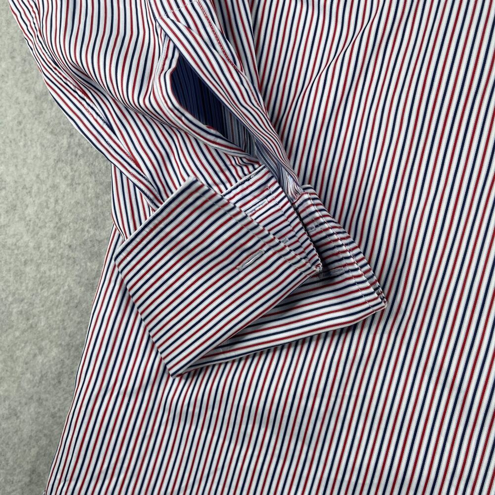 Thomas Pink Shirt 16 Red White Blue Striped French Cuff Button Up Long Sleeve - Picture 2 of 10